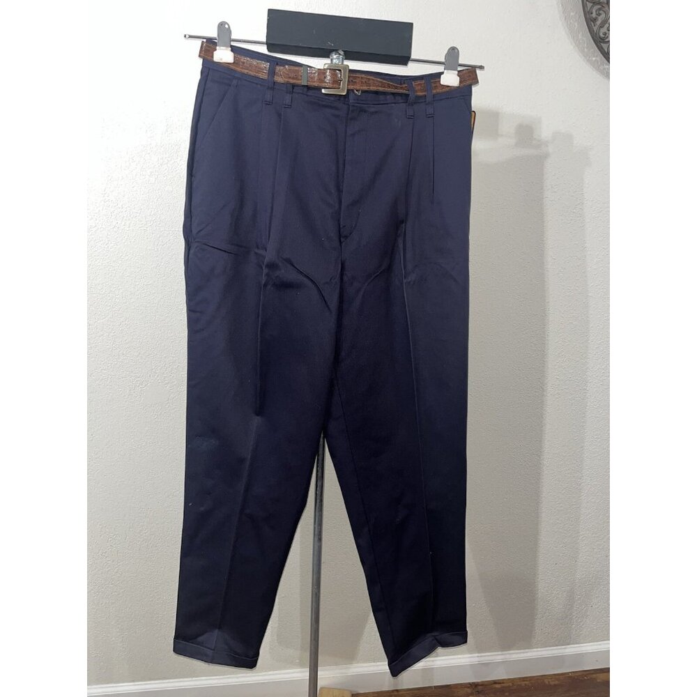 Vintage Chic Schooner Pants Women 18 35X30 Navy Cotton High Waist Pleated USA